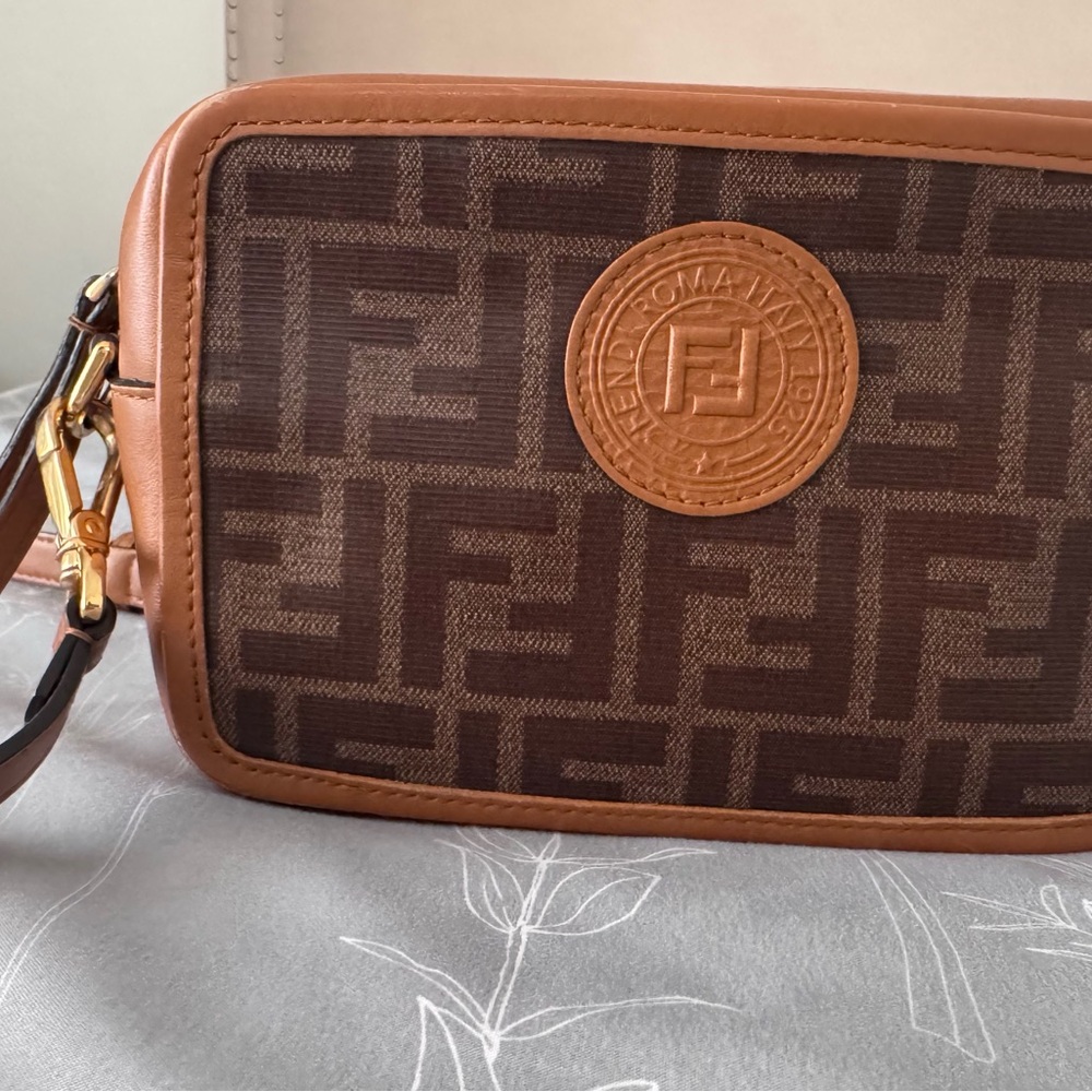 AUTHENTIC FENDI Brown and Tan Monogram Crossbody Bag